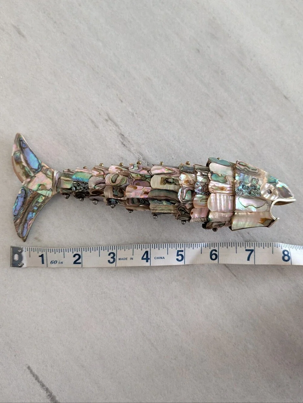 vintage ABALONE SHELL articulated fish bottle opener